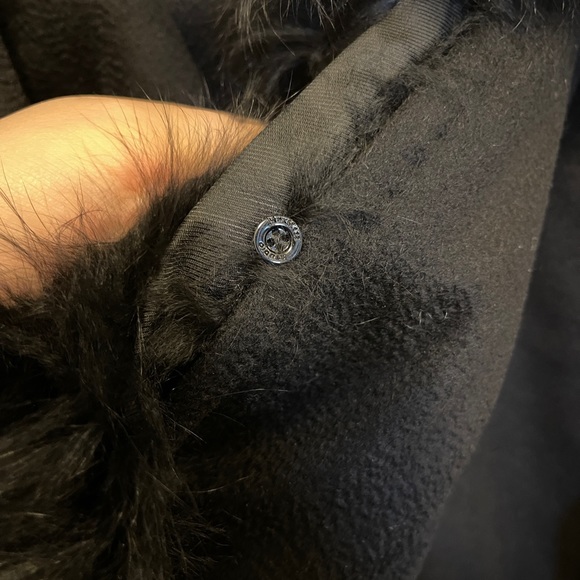 Authentic Maxmara Studio black Wool mango coat with fox border women size 36 - Picture 2 of 7